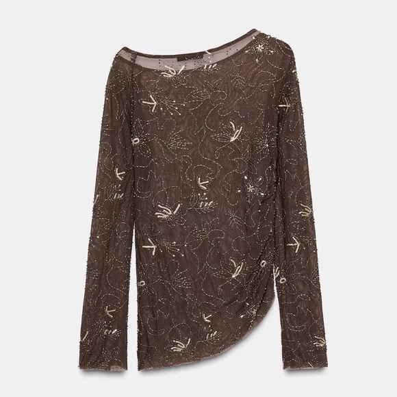 ZARA DRAPED TULLE TOP WITH BEADED EMBROIDERY - Picture 10 of 12